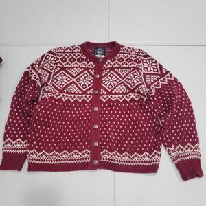 Vintage Woolrich Cardigan Sweater Womens Medium Red 100% Cotton Fair Isle USA